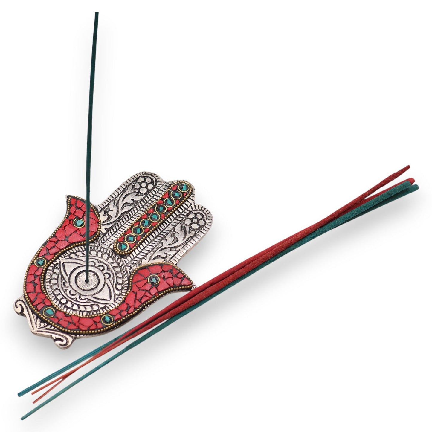 Porta-incienso Hamsa Rojo y Verde