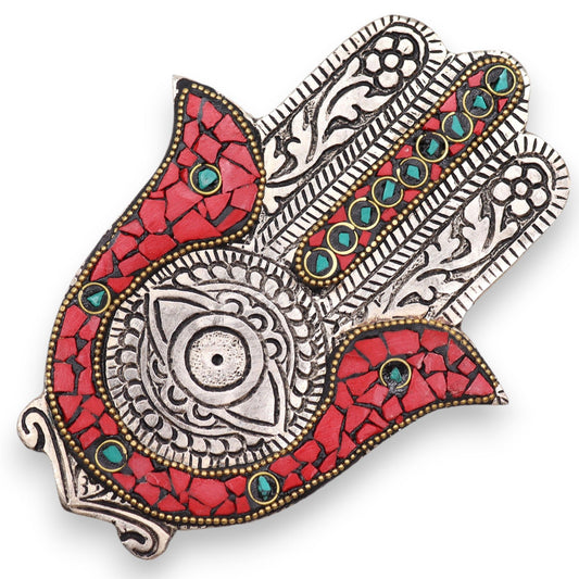 Porta-incienso Hamsa Rojo y Verde